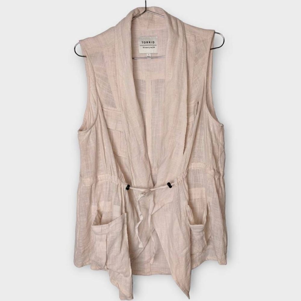 Torrid Womens Vest Top Sz 8 Linen Cargo‎ Waist Tie Natural Pale Pink Pockets - Picture 2 of 11